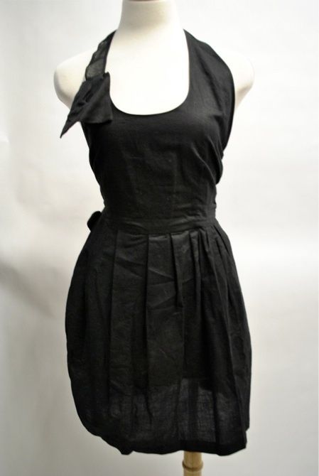 Cynthia Rowley Black Linen Halter Dress New Sz 10 Sundress Apron Style