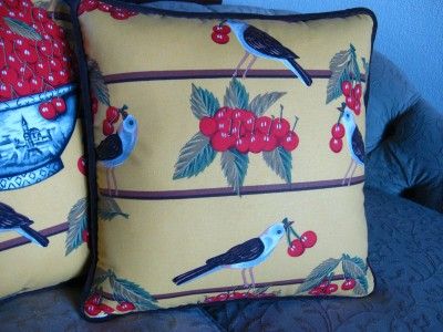  Designer Pillows Brunschwig Fils Cherry and Bird Pattern Fabric