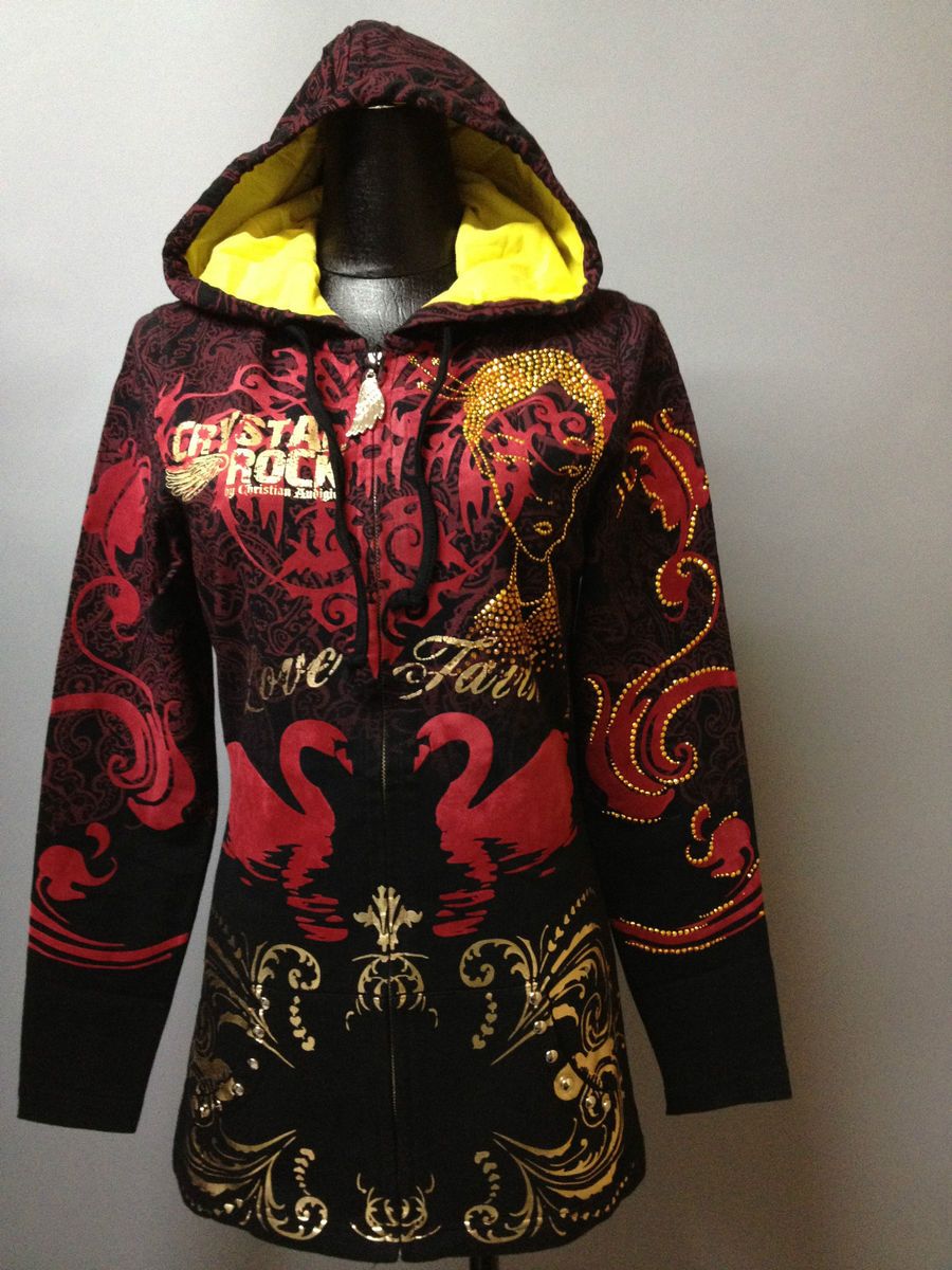 200 Brand New Christian Audigier Crystal Rock Womens Hoodie Ed Hardy