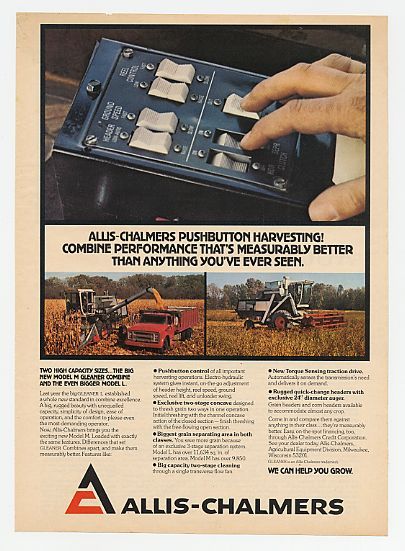 1973 Allis Chalmers Pushbutton Gleaner L M Combine Ad