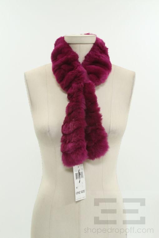 Dana Buchman Magenta Rabbit Fur Skinny Scarf New $395