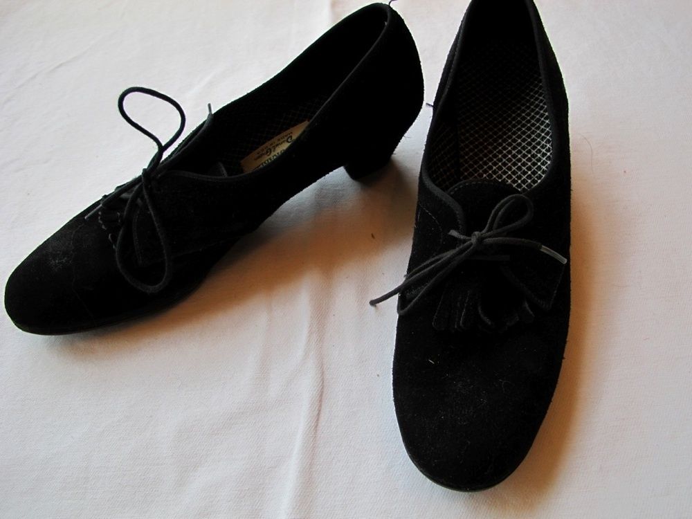 VTG 70s Daniel Green Black Suede Leather Oxford Shoes Fringe 10