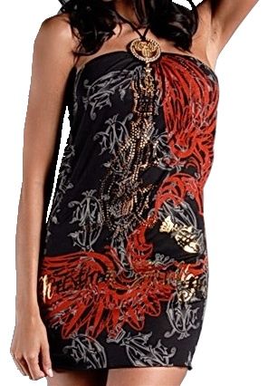 Authentic Christian Audigier Womens Winged Love Halter Dress Size 8