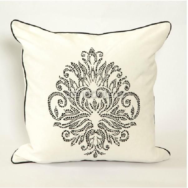 Velvet Flower Pattern Hot Drilling White Decorative Pillow Cover 18