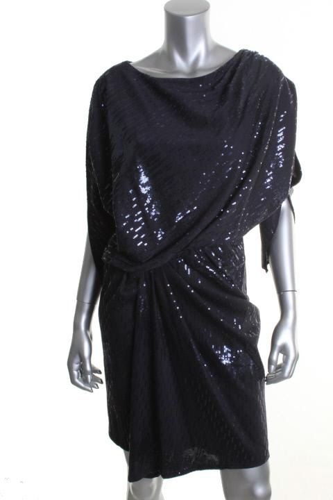 David Meister New Black Sequined Cold Shoulder Blouson Tunic Cocktail