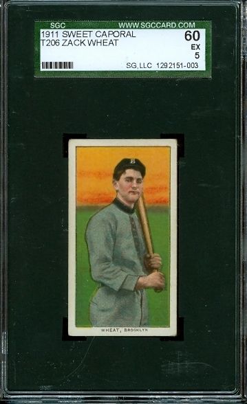 1909 11 T206 Zack Wheat RC SGC 60 Brooklyn Robins HoF Zach Wheat