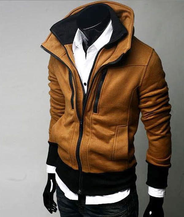  Stylish Slim Fit Zip Up Jacket Fashion Black Dark Gray Camel