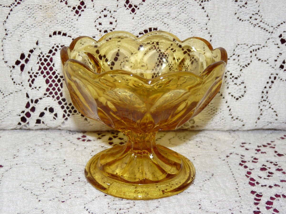 Amber Depression Glass Compote Thumbprint Pattern