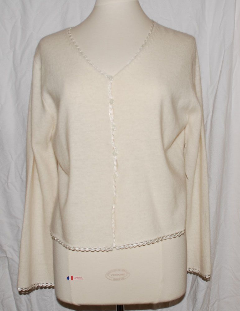 Deane White Cream Off White Ivory Angora Cardigan Sweater Large