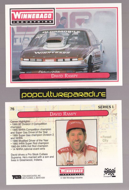 David Rampy Pro Stock Buick Cutlass Supreme Winnebago RV Trading Card