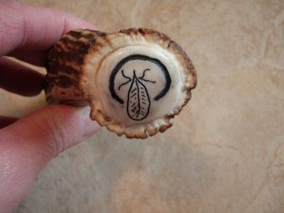 Deer Antler Knife Handle Scrimshaw Circle Life Feather