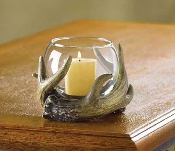 Rustic Deer Buck Antler Candle Votive Holder Wildlife