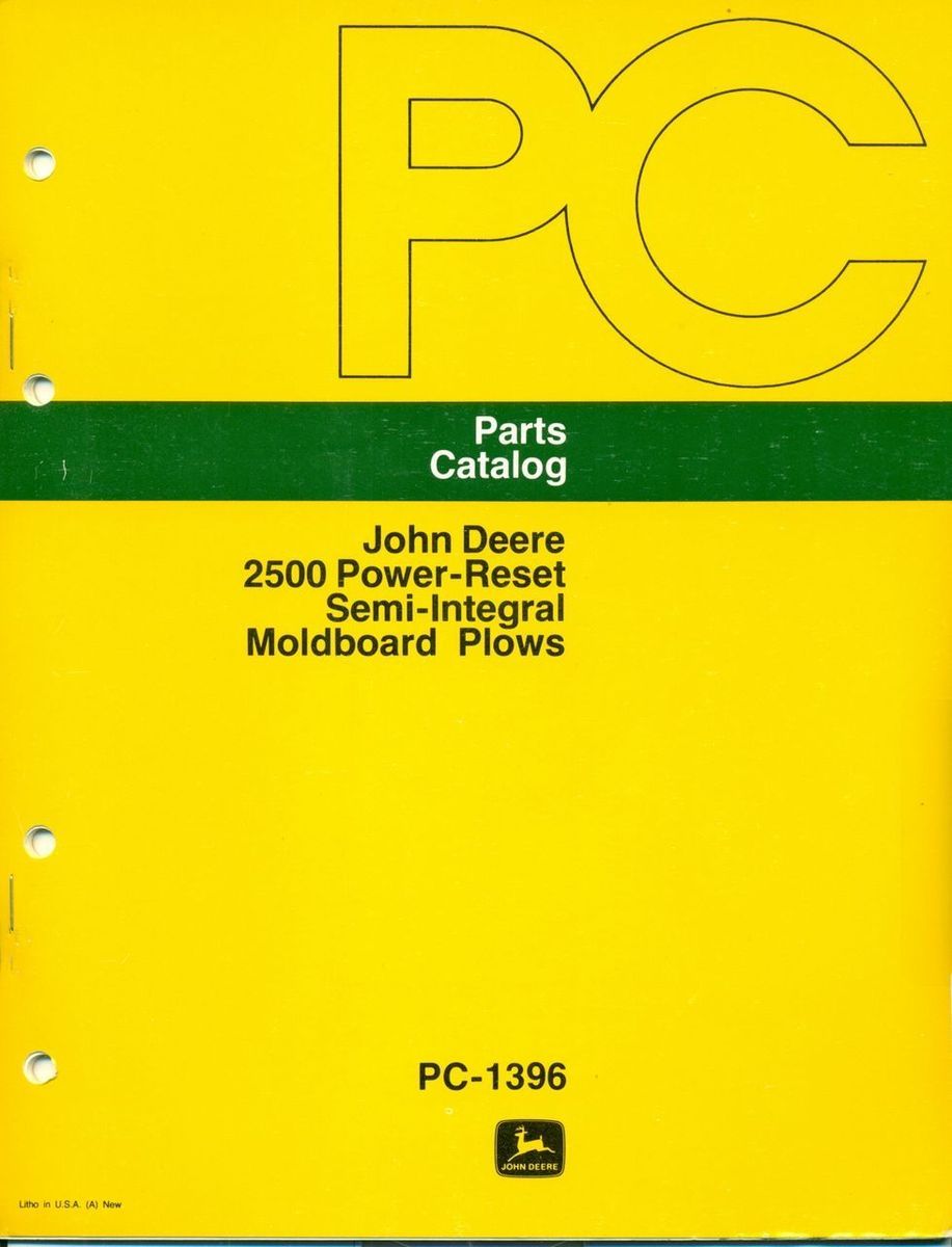 John Deere Parts Catalog 2500 Power Reset Moldboard Plows PC 1396 Y87