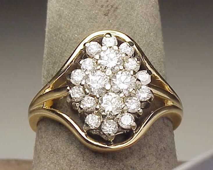  14k Gold 90 Ct Diamond Cluster Ring