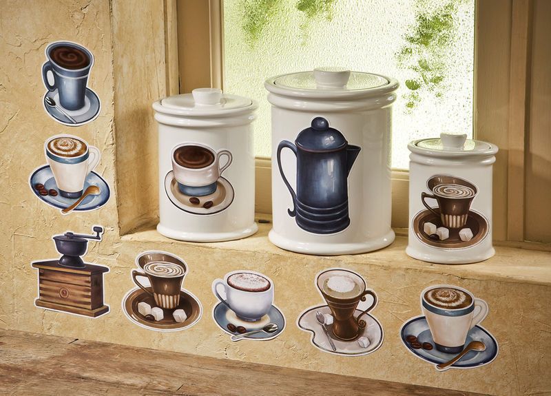 Coffee Cup Theme Latte Mocha Kitchen Removable Wall Decals Stickers