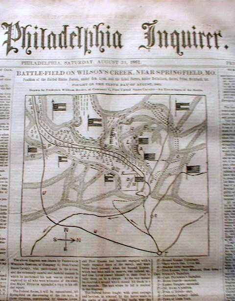  Inquirer Civil War Newspaper Map Battle Wilsons Creek Missouri