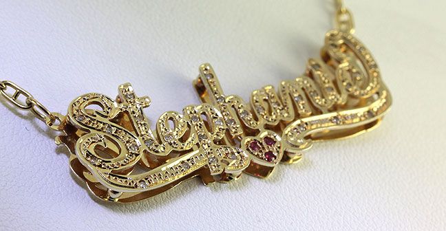 35CT DIAMOND RUBY & 14K YELLOW GOLD STEPHANIE NAMEPLATE MARINER CHAIN