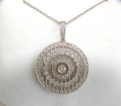 Diamond Necklace Pendant Drop Circle 18K White Gold REDUCED