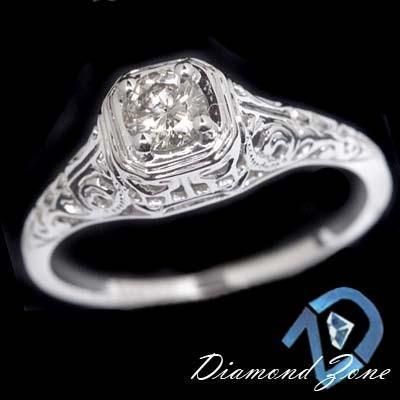 DIAMOND SOLITAIRE VINTAGE FILIGREE ART DECO ENGAGEMENT WHITE GOLD RING