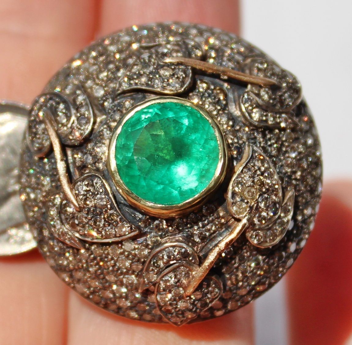 LARGE ANTIQUE 14K EMERALD PAVE DIAMOND DOME RING LOADED WITH DIAMONDS