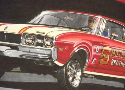 Smothers Brothers 1968 Oldsmobile Cutlass w 31 Drag Racing Artist