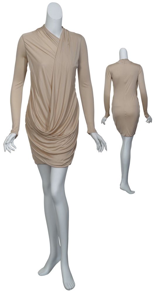 DOO. RI Seductive Asymmetrical Draped Fine Knit Long Sleeve Evening