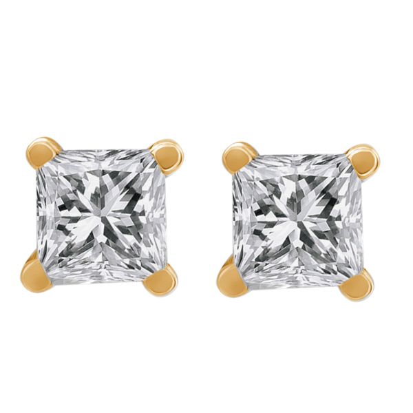 50 Ct Princess Cut 14k Yellow Gold Diamond Stud Earrings