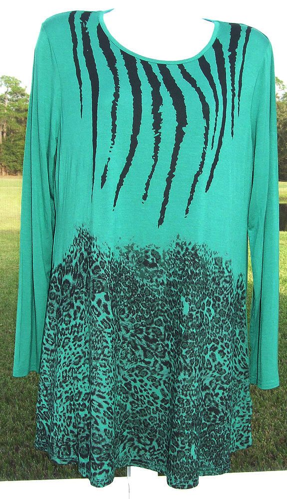 DIANE GILMAN DG2 GREEN MULTI ANIMAL PRINT A LINE TEE TOP w LONG