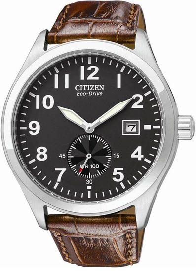 Citizen Sub Second Eco Drive Black Dial Brown Leather Mens Watch