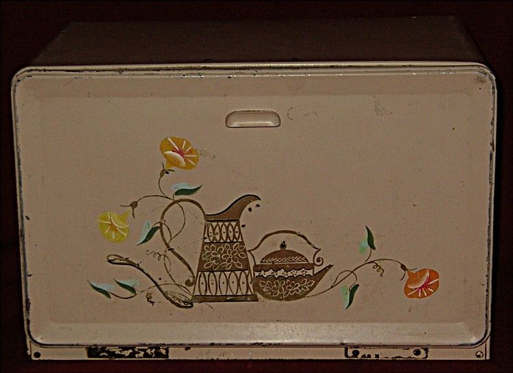 Vntg 1960s 70s Pink Tin Kitchen Bread Box Cutting Board