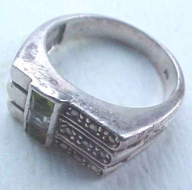 UNIQUE ANTIQUE ART DECO STERLING SILVER MARCASITE AND GEMSTONE RING