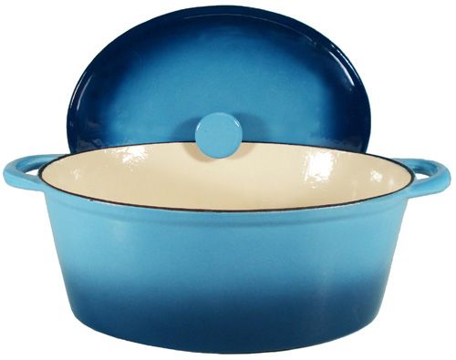 New 9 5 Qt Cast Iron Enamel Blue Two Tone Oval Dutch Oven