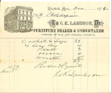 1800s Antique Furniture UNDERTAKER Receipt BILLHEAD Bill Dr