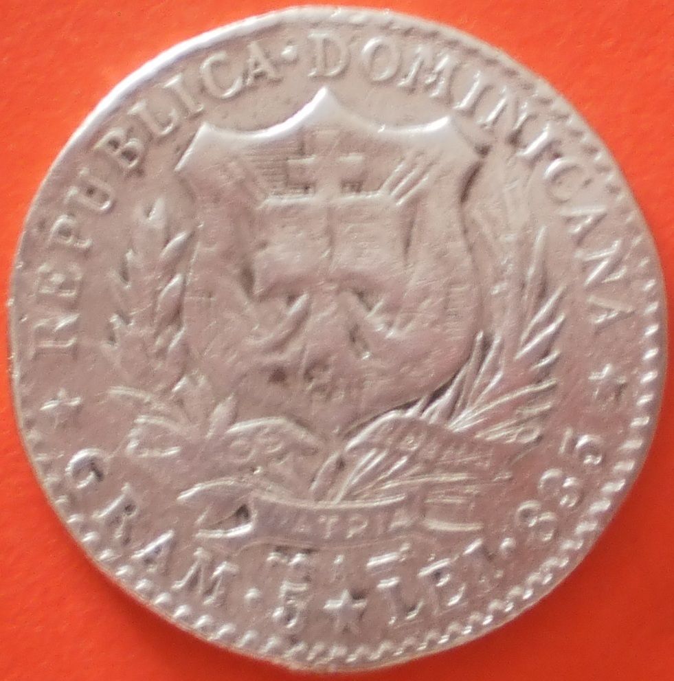 1891 SILVER DOMINICAN 1 FRANCO Dominicana Dominikanische Dominicaine