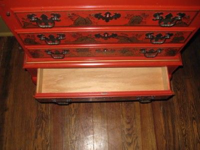  Oriental Regency Red Gold Decorated Drop Lid Secretary Desk