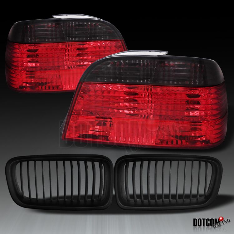 95 01 BMW E38 Smoke Tail Lights Lamps Black Front Grill Hood Grille