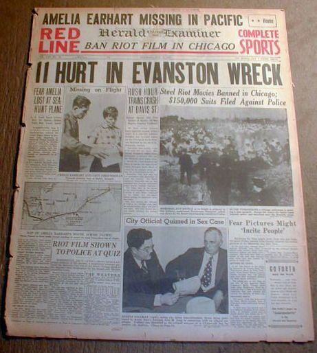 Orig 1937 Headline Newspaper Amelia Earhart Lost in Airplane Crash