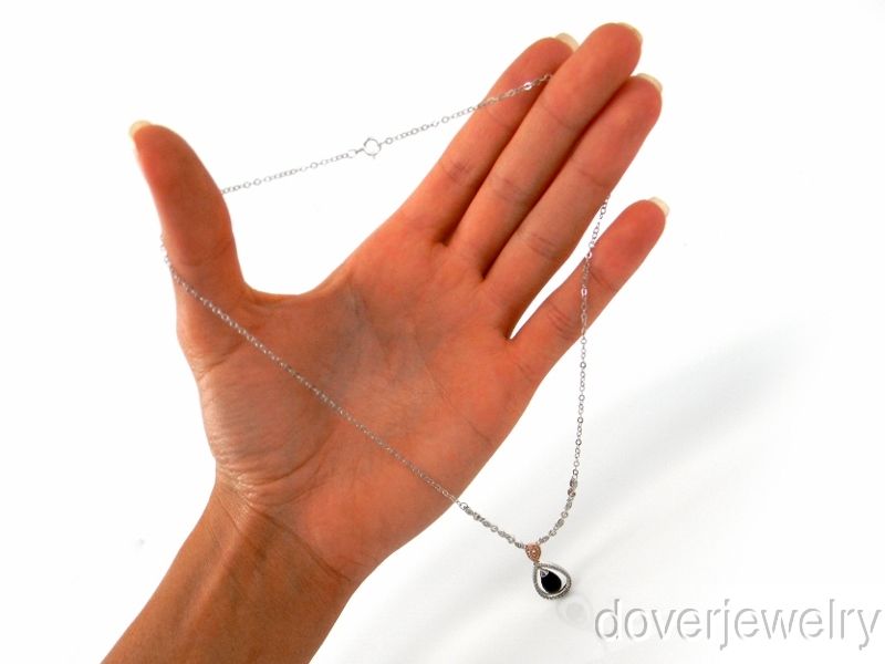 Modern Diamond Onyx Gold Sterling Silver Drop Pendant Necklace NR