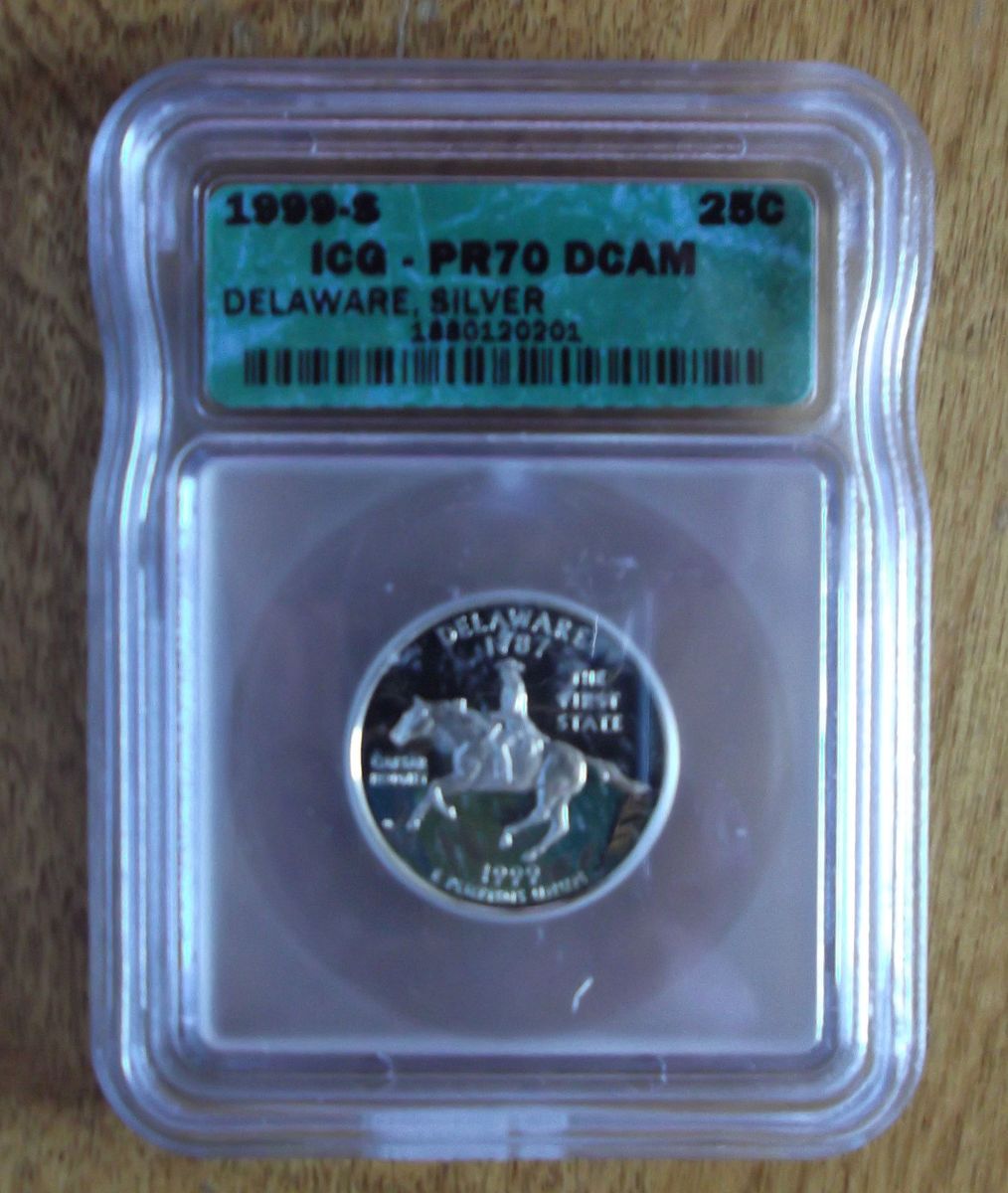 1999 S SILVER STATE QUARTER ICG PR70 DCAM DELAWARE STATE LOWEST PRICE