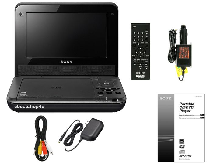 Sony DVP FX750 7” Portable DVD Player w Remote and Car Adapter Disc