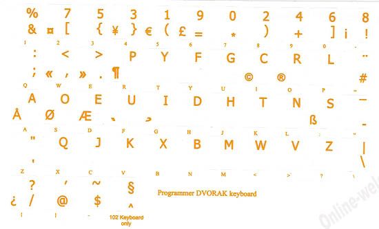 Programmer Dvorak Keyboard Sticker Transp Yellow Letter