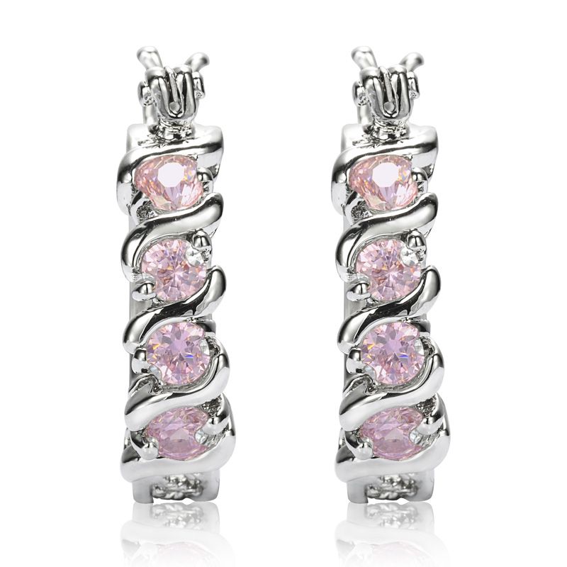  Huggie Cuff Pink Sapphire Gold GP Earrings Ear Ring 1163pin