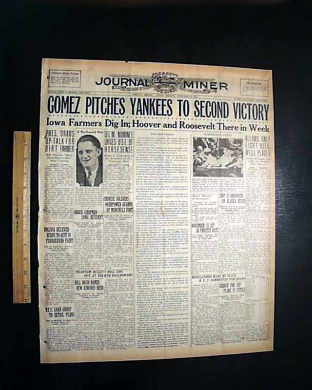 1932 Newspaper NEW YORK YANKEES World Series LOU GEHRIG & Babe Ruth