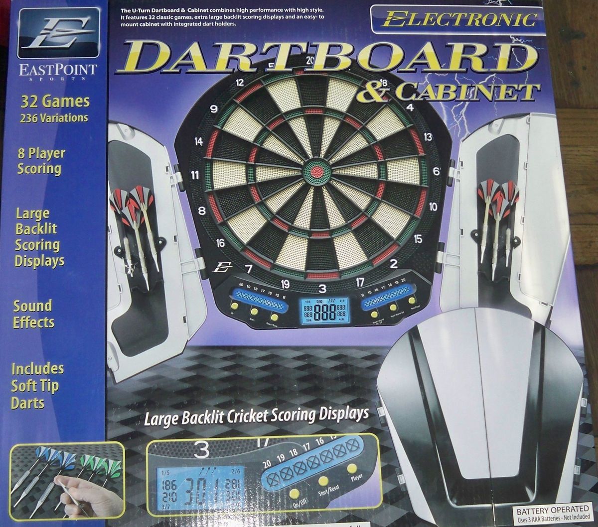 Eastpoint U Turn Electronic Dartboard Cabinet 8 Player Scoring NIB