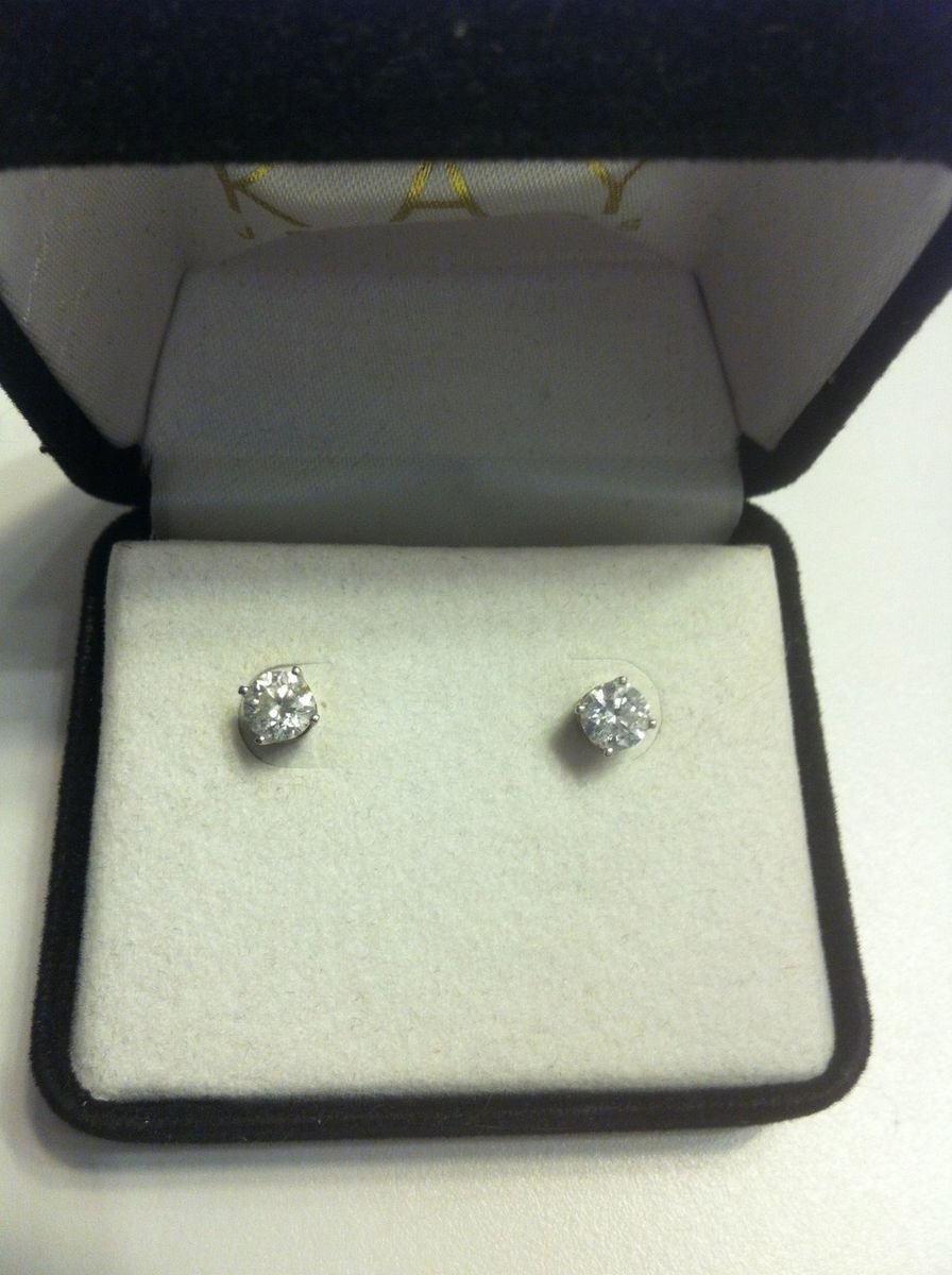  CARAT DIAMOND SOLITAIRE EARRINGS 14K WHITE GOLD BEAUTIFUL EUC