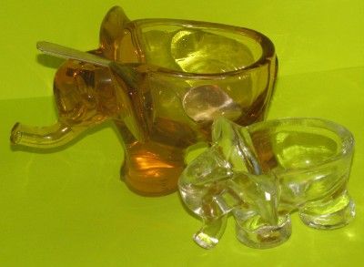 LOT of 2 Elephant Peach & Clear Glass Sugar Bowls, Condiment Dish