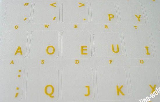 Dvorak Simplified Keyboard Sticker Transparent Yellow