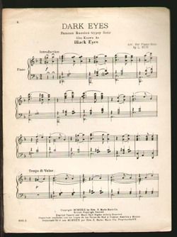 Dark Eyes 1932 Al Jolson Song Piano Solo Sheet Music