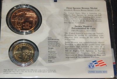  Elizabeth Monroe  The Set is still sealed in the new US MINT Holders