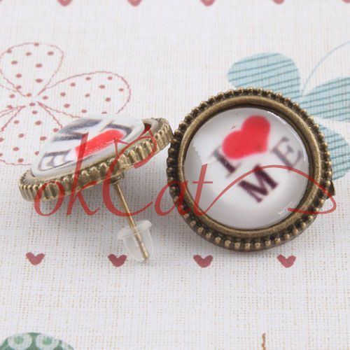  Round Shape Transparent Love Letter I Me Stud Earrings Ear Pin